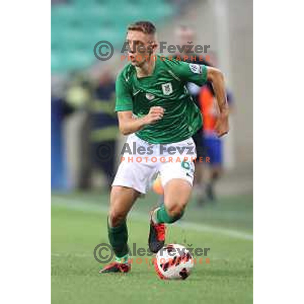 Michael Pavlovic in action during Prva Liga Telemach football match between Olimpija and Koper in Ljubljana, Slovenia on August 15, 2021