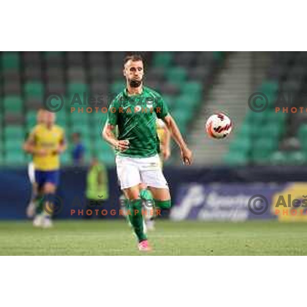 Mustafa Nukic in action during Prva Liga Telemach football match between Olimpija and Koper in Ljubljana, Slovenia on August 15, 2021