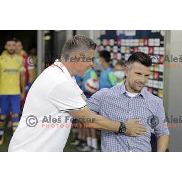 Savo Milosevic and Zoran Zeljkovic during Prva Liga Telemach football match between Olimpija and Koper in Ljubljana, Slovenia on August 15, 2021 