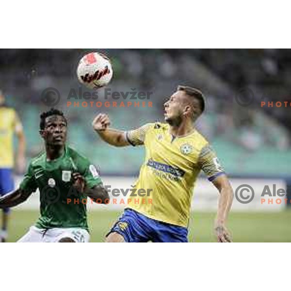 In action during Prva Liga Telemach football match between Olimpija and Koper in Ljubljana, Slovenia on August 15, 2021