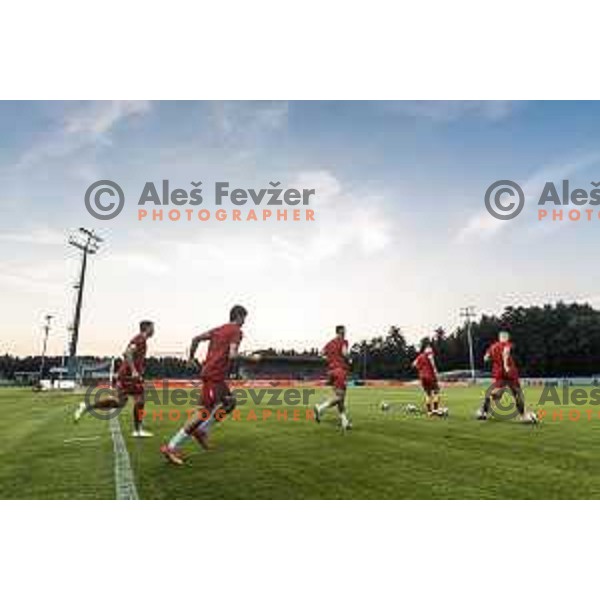 Players of Aluminij warming up prior to Prva liga Telemach football match between Aluminij and Domzale in Sportni park Kidricevo, Kidricevo, Slovenia on August 20, 2021