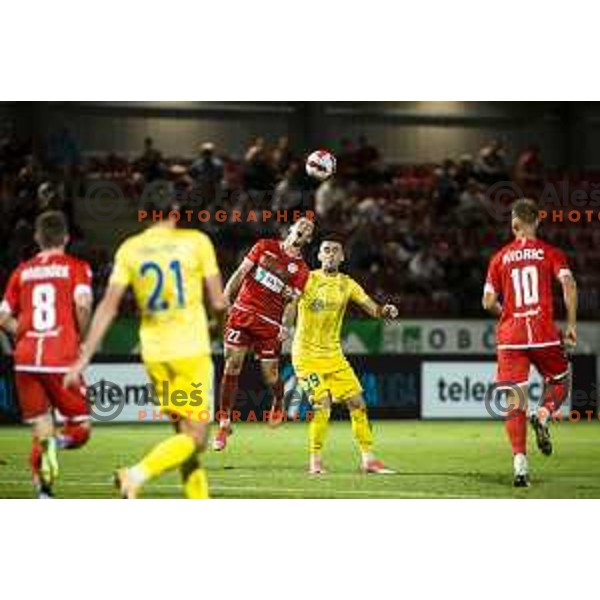Marko Brest vs Arnel Jakupovic in action during Prva liga Telemach football match between Aluminij and Domzale in Sportni park Kidricevo, Kidricevo, Slovenia on August 20, 2021