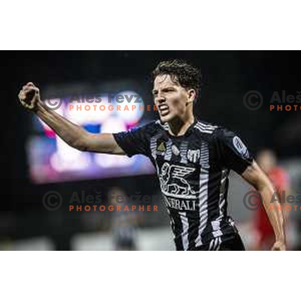 Kai Cipot celebrating during Prva liga Telemach football match between Mura and Celje in Fazanerija, Murska Sobota, Slovenia on August 22, 2021