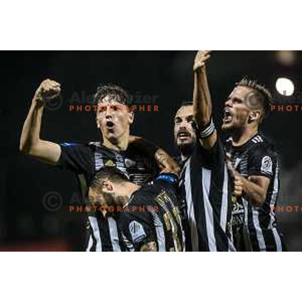 Kai Cipot, Ziga Kous, Tomi Horvat celebrating during Prva liga Telemach football match between Mura and Celje in Fazanerija, Murska Sobota, Slovenia on August 22, 2021