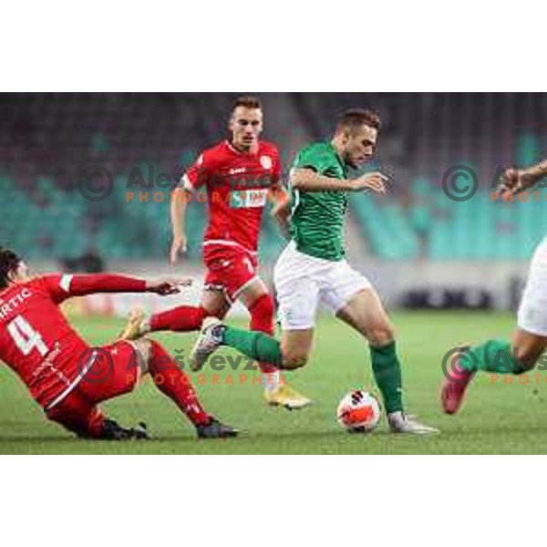 In action during Prva Liga Telemach football match between Olimpija and Aluminij in SRC Stozice, Ljubljana, Slovenia on August 29, 2021