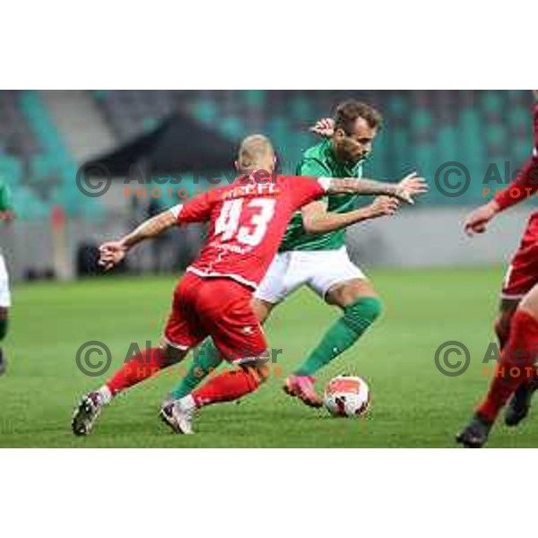 In action during Prva Liga Telemach football match between Olimpija and Aluminij in SRC Stozice, Ljubljana, Slovenia on August 29, 2021