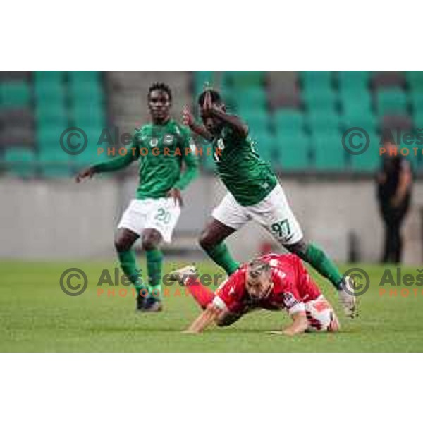 In action during Prva Liga Telemach football match between Olimpija and Aluminij in SRC Stozice, Ljubljana, Slovenia on August 29, 2021