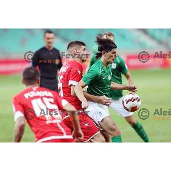 In action during Prva Liga Telemach football match between Olimpija and Aluminij in SRC Stozice, Ljubljana, Slovenia on August 29, 2021
