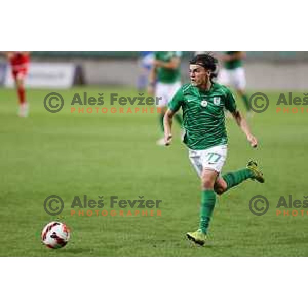 In action during Prva Liga Telemach football match between Olimpija and Aluminij in SRC Stozice, Ljubljana, Slovenia on August 29, 2021