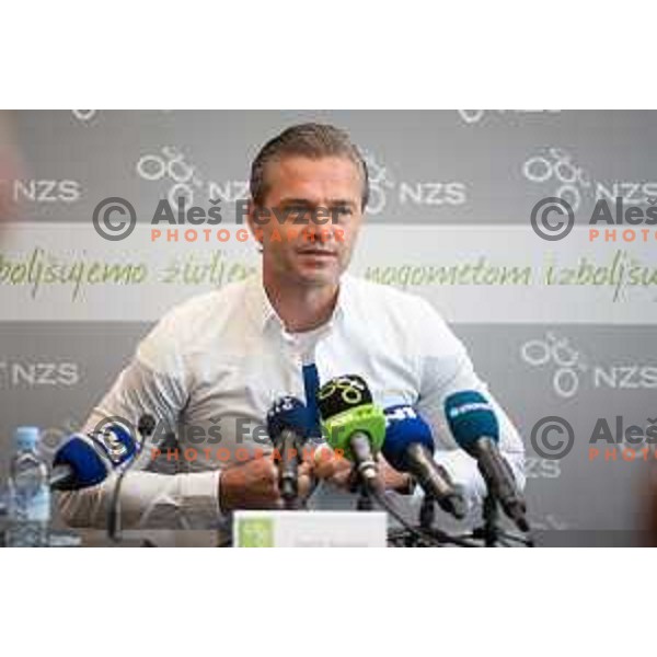Damir Skomina during his farewell press conference as active football referee at NNC Brdo, Slovenia on August 30, 2021