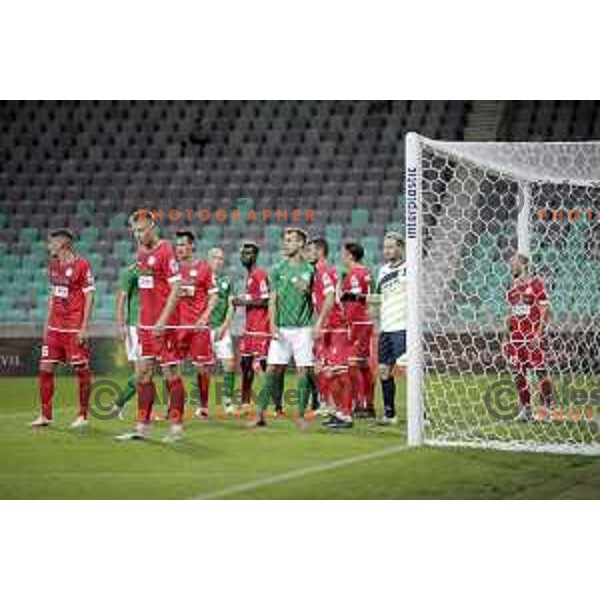 In action during Prva Liga Telemach football match between Olimpija and Aluminij in Ljubljana, Slovenia on August 28, 2021