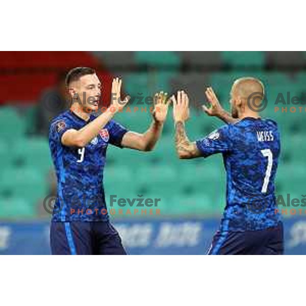 in action during FIFA World Cup 2022 Qualifiers match between Slovenia and Slovakia at Arena Stozice, Ljubljana, Slovenia on September 1, 2021