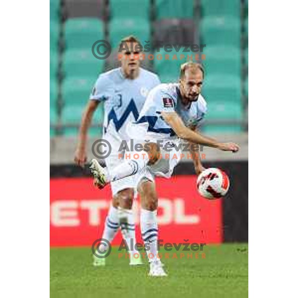 in action during FIFA World Cup 2022 Qualifiers match between Slovenia and Slovakia at Arena Stozice, Ljubljana, Slovenia on September 1, 2021