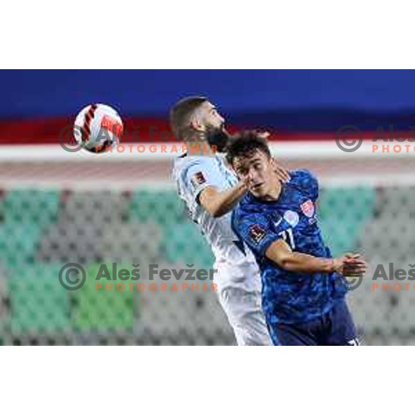 in action during FIFA World Cup 2022 Qualifiers match between Slovenia and Slovakia at Arena Stozice, Ljubljana, Slovenia on September 1, 2021