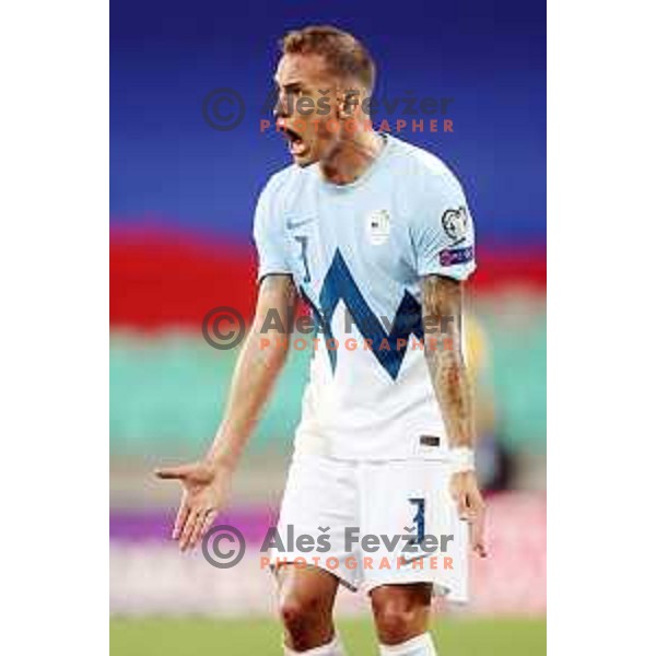 in action during FIFA World Cup 2022 Qualifiers match between Slovenia and Slovakia at Arena Stozice, Ljubljana, Slovenia on September 1, 2021