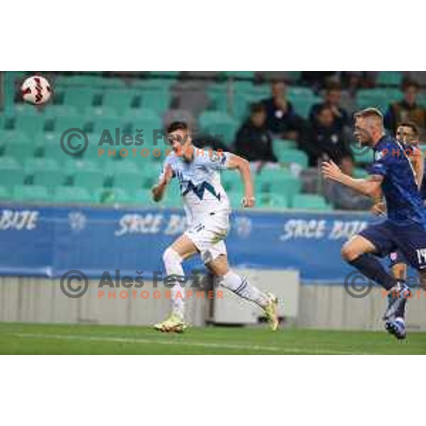 Benjamin Sesko in action during FIFA World Cup 2022 Qualifiers match between Slovenia and Slovakia at Arena Stozice, Ljubljana, Slovenia on September 1, 2021