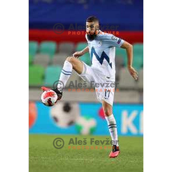 in action during FIFA World Cup 2022 Qualifiers match between Slovenia and Slovakia at Arena Stozice, Ljubljana, Slovenia on September 1, 2021