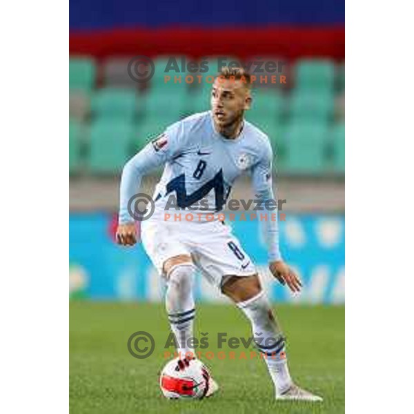 in action during FIFA World Cup 2022 Qualifiers match between Slovenia and Slovakia at Arena Stozice, Ljubljana, Slovenia on September 1, 2021