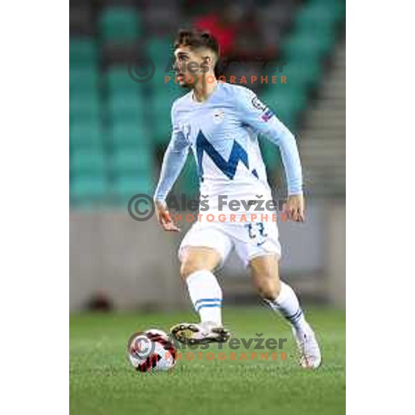 in action during FIFA World Cup 2022 Qualifiers match between Slovenia and Slovakia at Arena Stozice, Ljubljana, Slovenia on September 1, 2021