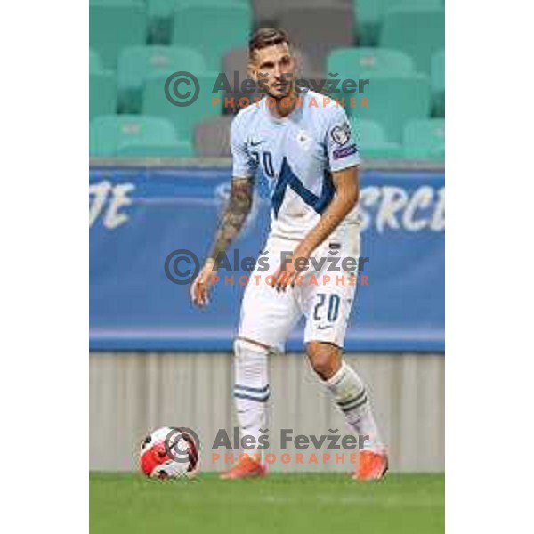 Petar Stojanovic in action during FIFA World Cup 2022 Qualifiers match between Slovenia and Slovakia at Arena Stozice, Ljubljana, Slovenia on September 1, 2021