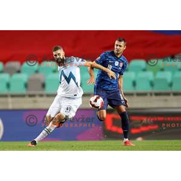 in action during FIFA World Cup 2022 Qualifiers match between Slovenia and Slovakia at Arena Stozice, Ljubljana, Slovenia on September 1, 2021