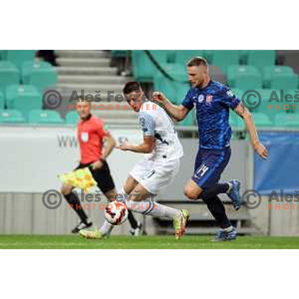 Benjamin Sesko in action during FIFA World Cup 2022 Qualifiers match between Slovenia and Slovakia at Arena Stozice, Ljubljana, Slovenia on September 1, 2021