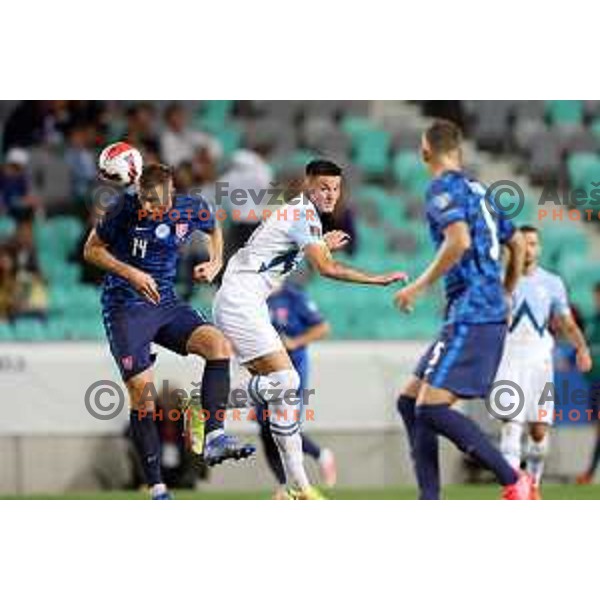 Benjamin Sesko in action during FIFA World Cup 2022 Qualifiers match between Slovenia and Slovakia at Arena Stozice, Ljubljana, Slovenia on September 1, 2021