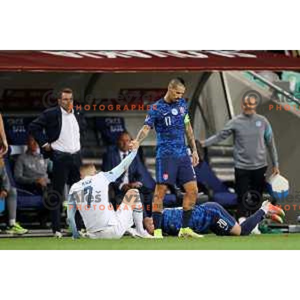 Josip Ilicic and Marek Hamsik during FIFA World Cup 2022 Qualifiers match between Slovenia and Slovakia at Arena Stozice, Ljubljana, Slovenia on September 1, 2021