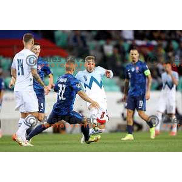 in action during FIFA World Cup 2022 Qualifiers match between Slovenia and Slovakia at Arena Stozice, Ljubljana, Slovenia on September 1, 2021
