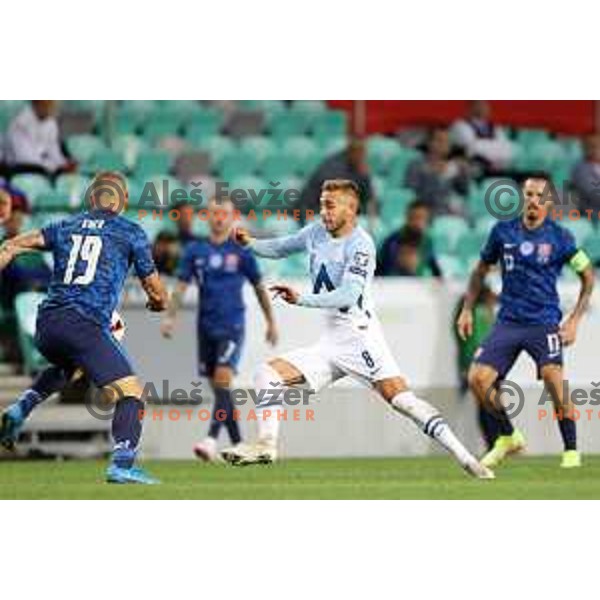 in action during FIFA World Cup 2022 Qualifiers match between Slovenia and Slovakia at Arena Stozice, Ljubljana, Slovenia on September 1, 2021