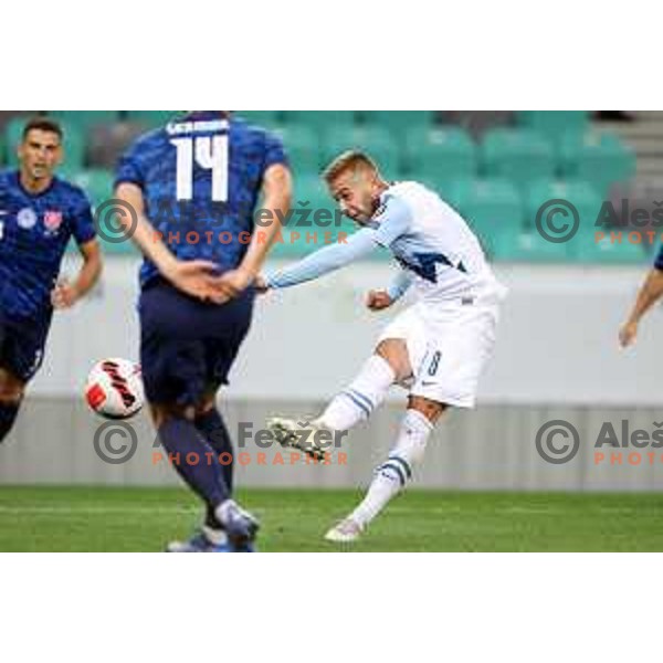 in action during FIFA World Cup 2022 Qualifiers match between Slovenia and Slovakia at Arena Stozice, Ljubljana, Slovenia on September 1, 2021