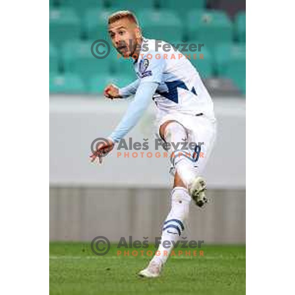 in action during FIFA World Cup 2022 Qualifiers match between Slovenia and Slovakia at Arena Stozice, Ljubljana, Slovenia on September 1, 2021