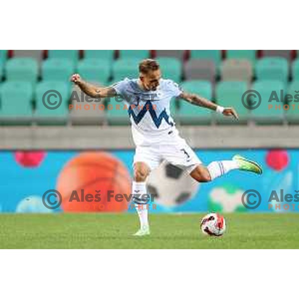 in action during FIFA World Cup 2022 Qualifiers match between Slovenia and Slovakia at Arena Stozice, Ljubljana, Slovenia on September 1, 2021