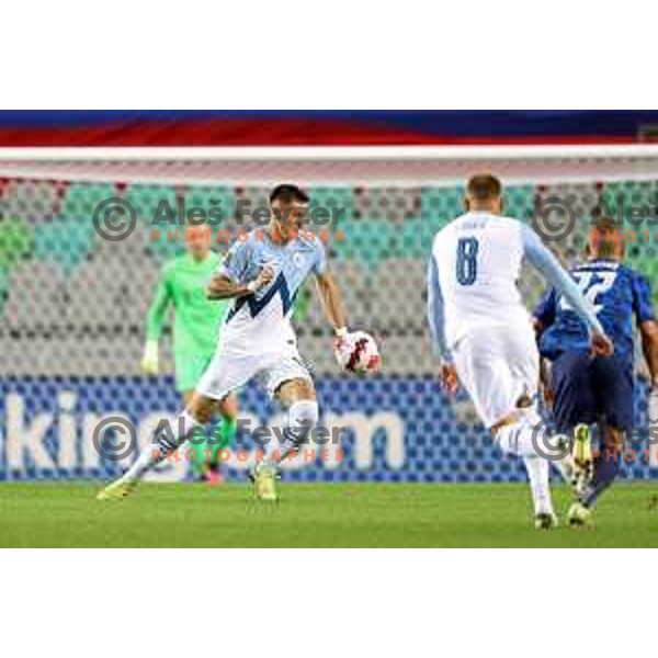 Benjamin Sesko in action during FIFA World Cup 2022 Qualifiers match between Slovenia and Slovakia at Arena Stozice, Ljubljana, Slovenia on September 1, 2021
