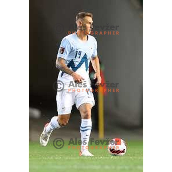 in action during FIFA World Cup 2022 Qualifiers match between Slovenia and Slovakia at Arena Stozice, Ljubljana, Slovenia on September 1, 2021