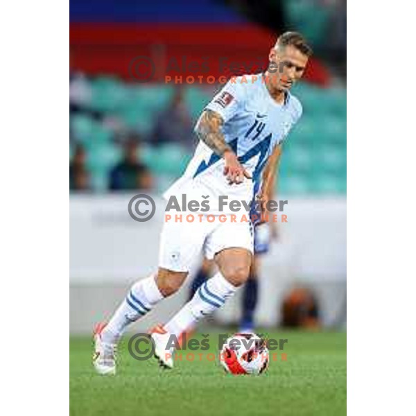 in action during FIFA World Cup 2022 Qualifiers match between Slovenia and Slovakia at Arena Stozice, Ljubljana, Slovenia on September 1, 2021