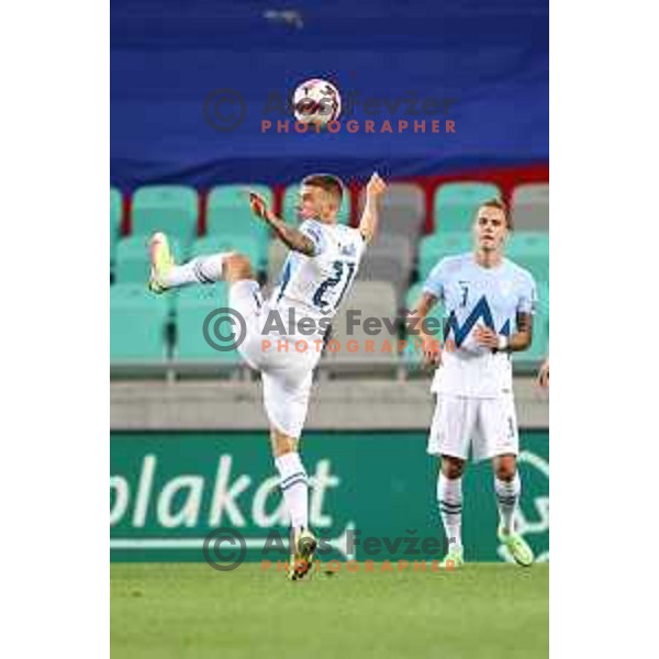 in action during FIFA World Cup 2022 Qualifiers match between Slovenia and Slovakia at Arena Stozice, Ljubljana, Slovenia on September 1, 2021