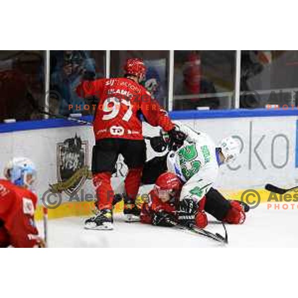 in action at Final of Slovenian Ice-Hockey Cup between SZ Olimpija and SIJ Acroni Jesenice at Bled, Slovenia on September 4, 2021