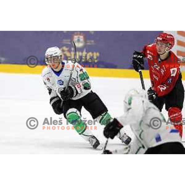 in action at Final of Slovenian Ice-Hockey Cup between SZ Olimpija and SIJ Acroni Jesenice at Bled, Slovenia on September 4, 2021