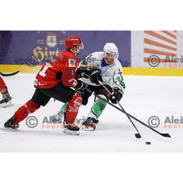 in action at Final of Slovenian Ice-Hockey Cup between SZ Olimpija and SIJ Acroni Jesenice at Bled, Slovenia on September 4, 2021