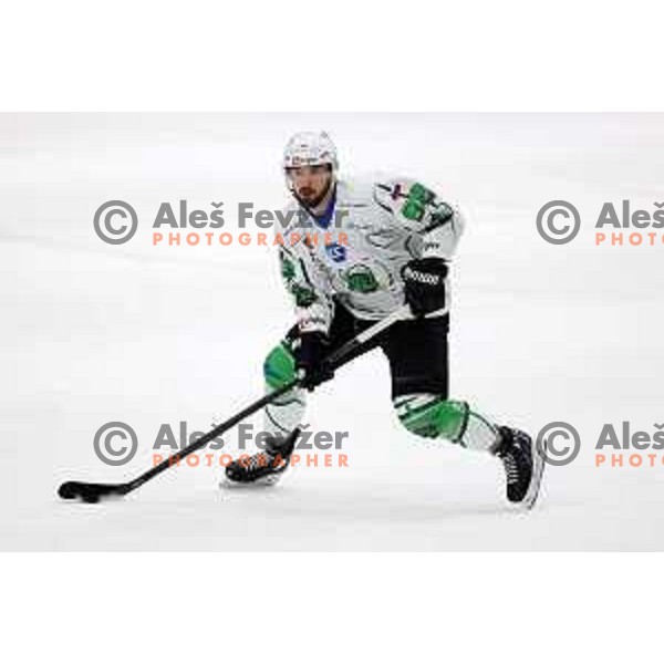 in action at Final of Slovenian Ice-Hockey Cup between SZ Olimpija and SIJ Acroni Jesenice at Bled, Slovenia on September 4, 2021