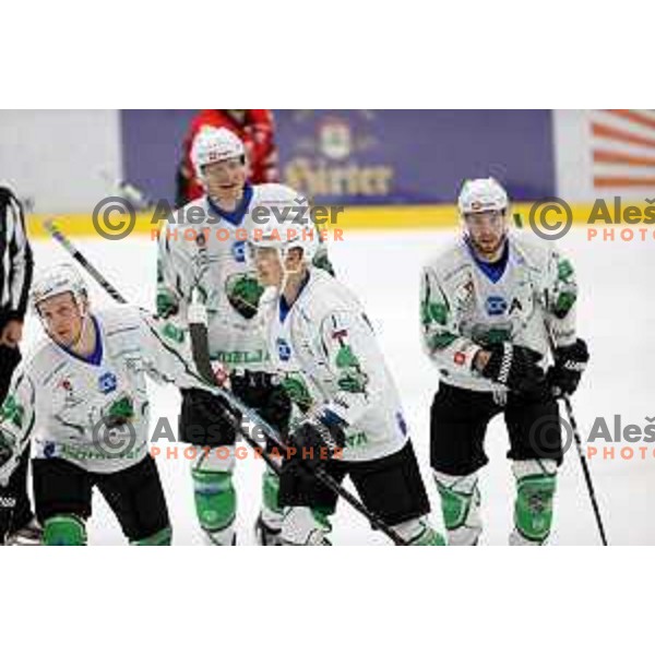 in action at Final of Slovenian Ice-Hockey Cup between SZ Olimpija and SIJ Acroni Jesenice at Bled, Slovenia on September 4, 2021