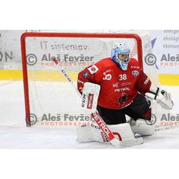 in action at Final of Slovenian Ice-Hockey Cup between SZ Olimpija and SIJ Acroni Jesenice at Bled, Slovenia on September 4, 2021