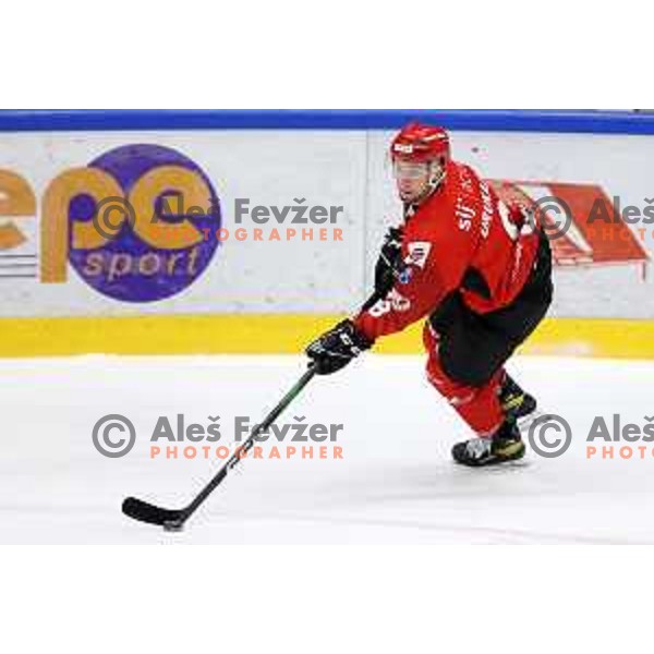 in action at Final of Slovenian Ice-Hockey Cup between SZ Olimpija and SIJ Acroni Jesenice at Bled, Slovenia on September 4, 2021