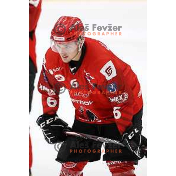 in action at Final of Slovenian Ice-Hockey Cup between SZ Olimpija and SIJ Acroni Jesenice at Bled, Slovenia on September 4, 2021