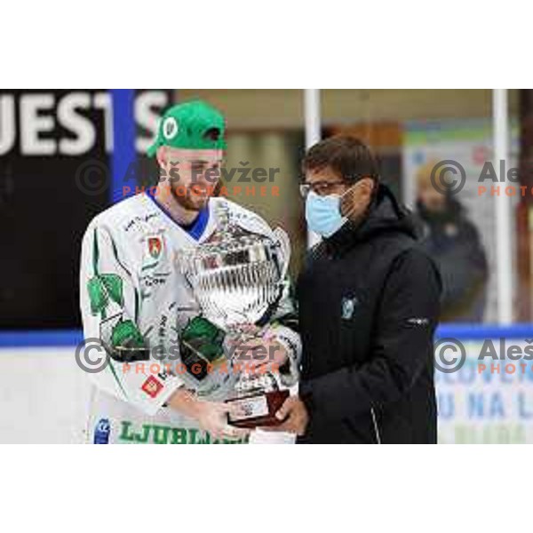 in action at Final of Slovenian Ice-Hockey Cup between SZ Olimpija and SIJ Acroni Jesenice at Bled, Slovenia on September 4, 2021