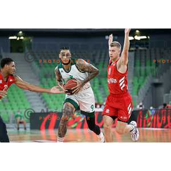 In action during friendly basketball match between Cedevita Olimpija (SLO) and Bayern (GER) in Arena Stozice, Ljubljana, Slovenia on September 6, 2021