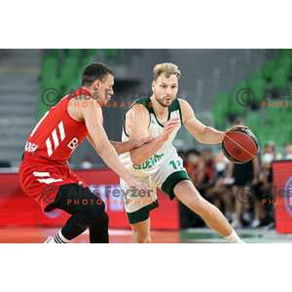 Zan Mark Sisko and Jaka Blazic in action during friendly basketball match between Cedevita Olimpija (SLO) and Bayern (GER) in Arena Stozice, Ljubljana, Slovenia on September 6, 2021