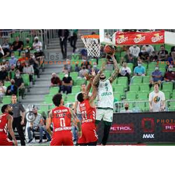 In action during friendly basketball match between Cedevita Olimpija (SLO) and Bayern (GER) in Arena Stozice, Ljubljana, Slovenia on September 6, 2021