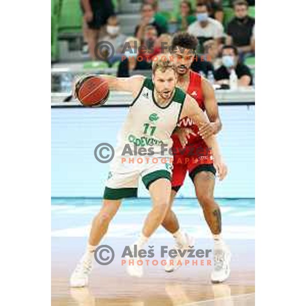 In action during friendly basketball match between Cedevita Olimpija (SLO) and Bayern (GER) in Arena Stozice, Ljubljana, Slovenia on September 6, 2021
